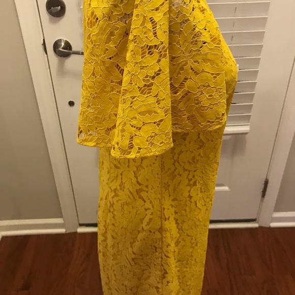 Yellow Lace Dress with Short Flowing Sleeves - Picture 3 of 6